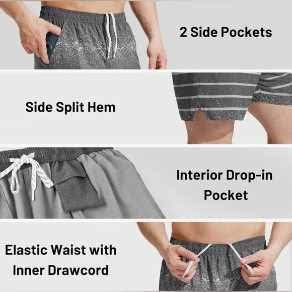 Men’s Black White Paint Splatter Stripe Running Shorts 5” Gym Training M NWT - Picture 12 of 12